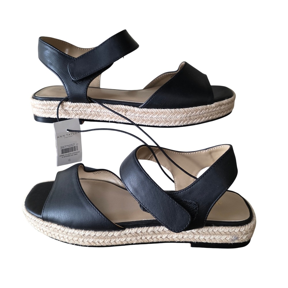 Ann Taylor Factory Black Espadrille Platform Sandals Square Toe Size 6 38771057